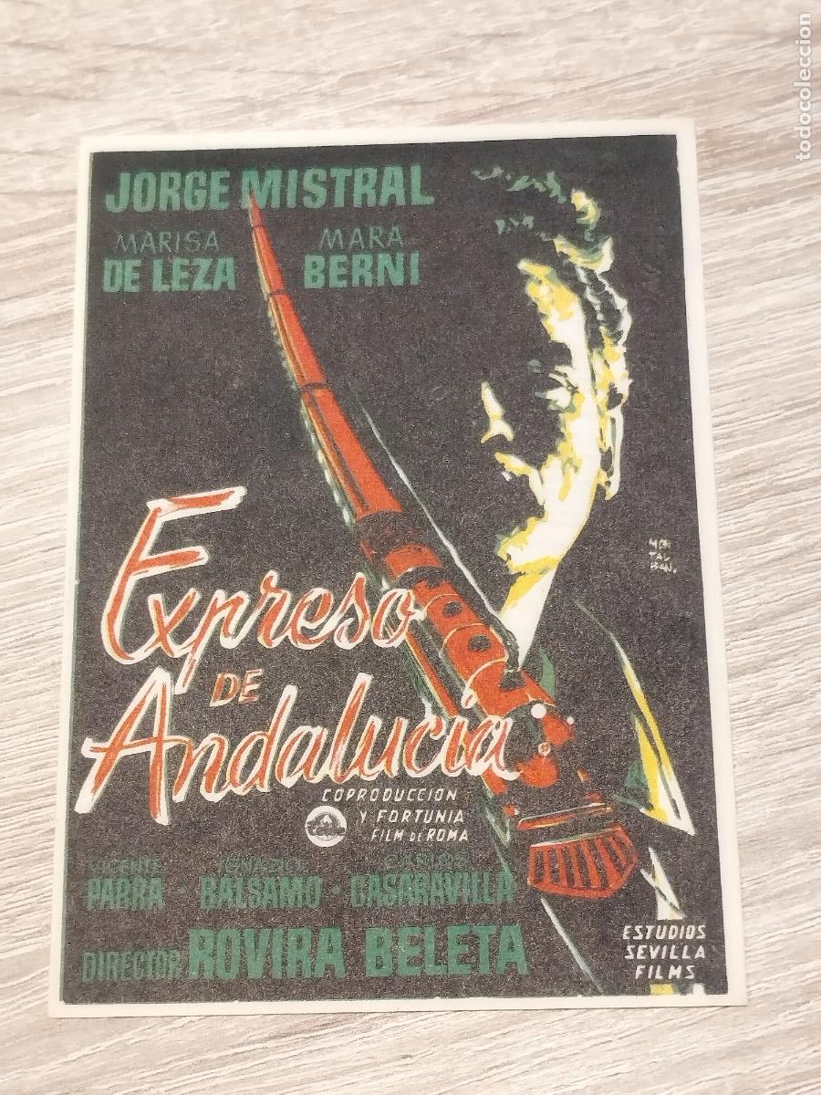 Folhetos de m&atilde;o de filmes antigos de cinema: SEV. PROGRAMA DE CINE. EXPRESO DE ANDALUCIA. CON JORGE MISTRAL. CINE MARIN. TERUEL.
