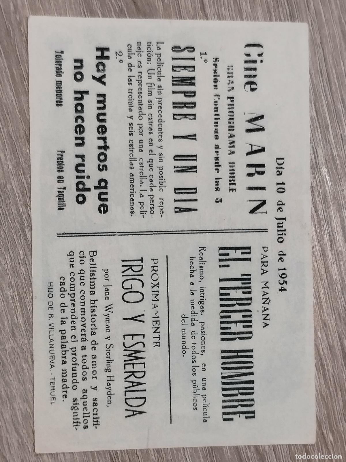 Cine: PROGRAMA DE CINE. SIEMPRE Y UN DIA. CINE MARIN. TERUEL. - Foto 2