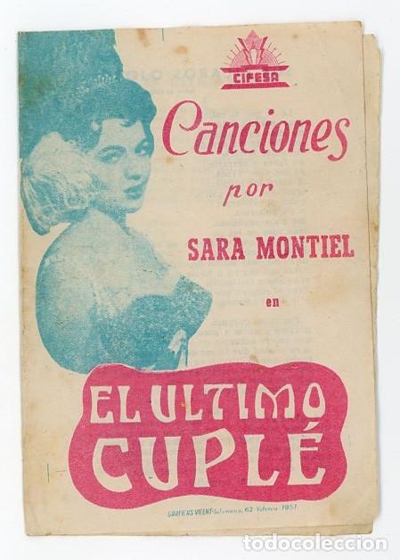 Folhetos de m&atilde;o de filmes antigos de cinema: NUEVA LLANES. ASTURIAS. CINE EREBA. EL ULTIMO CUPLE. SARA MONTIEL