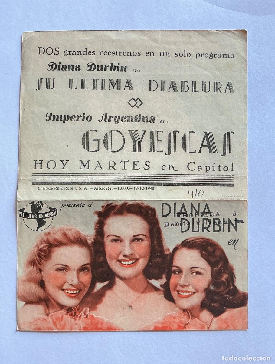 Kino: PROGRAMA DOBLE SU ULTIMA DIABLURA DIANA DURBIN CINE CAPITOL ALBACETE
