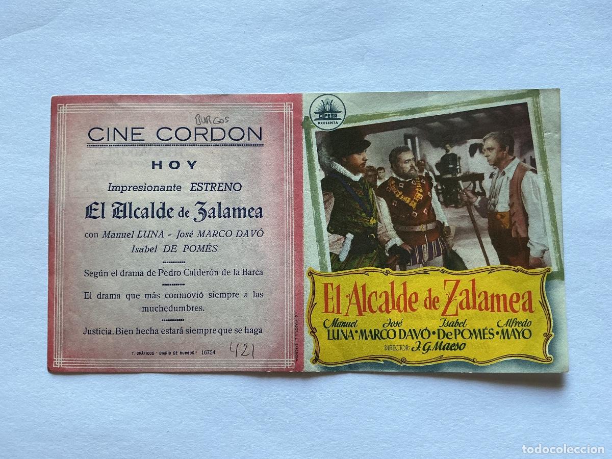 Folhetos de m&atilde;o de filmes antigos de cinema: PROGRAMA DOBLE CIFESA EL ALCALDE DE ZALAMEA MANUEL LUNA CINE CORD&Oacute;N BURGOS