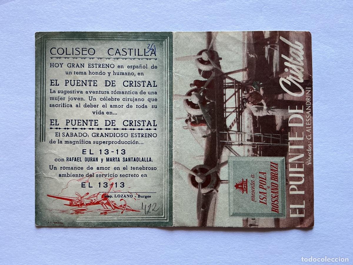  Flyers Publicitaires de films Anciens: PROGRAMA DOBLE CIFESA EL PUENTE DE CRISTAL CINE COLISEO CASTILLA BURGOS