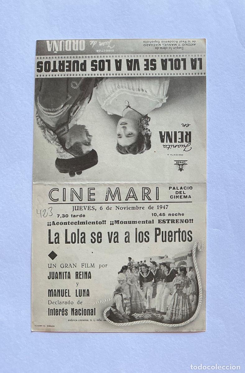  Flyers Publicitaires de films Anciens: PROGRAMA DOBLE CIFESA LA LOLA SE VA A LOS PUERTOS JUANITA REINA CINE MARI LEON