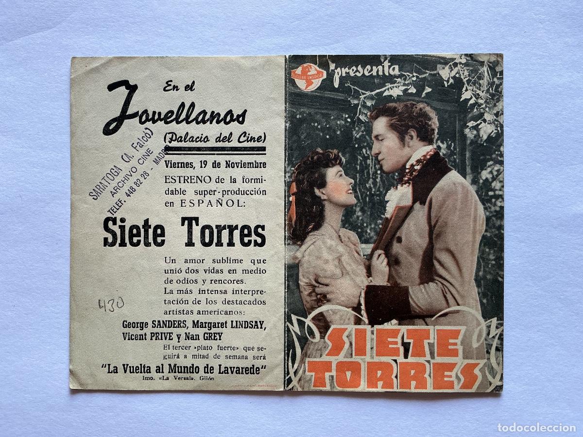 Folhetos de m&atilde;o de filmes antigos de cinema: PROGRAMA DOBLE UNIVERSAL SIETE TORRES NAN GREY CINE JOVELLANOS GIJON ASTURIAS