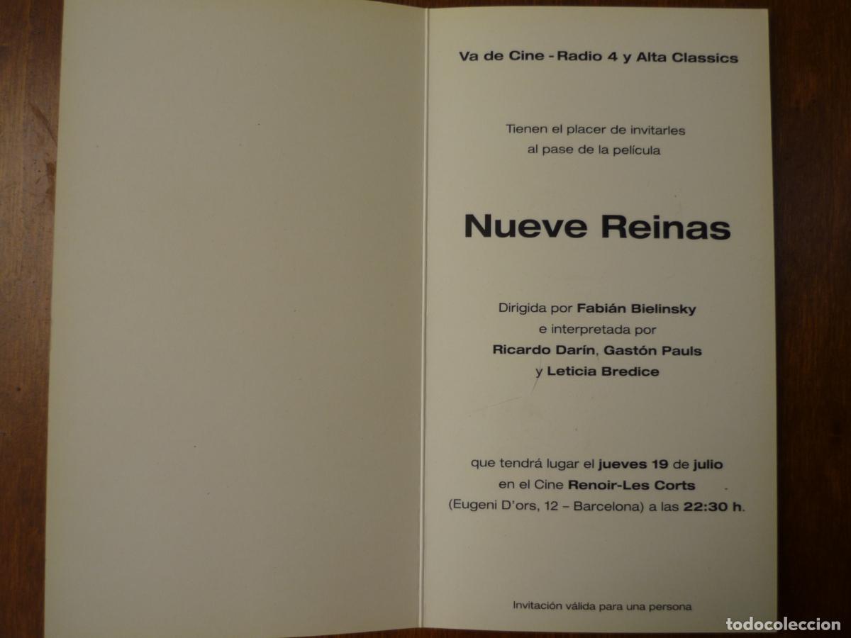 Cine: nueve reinas - folleto mano invitacion preestreno - ricardo darin leticia bredice gaston pauls