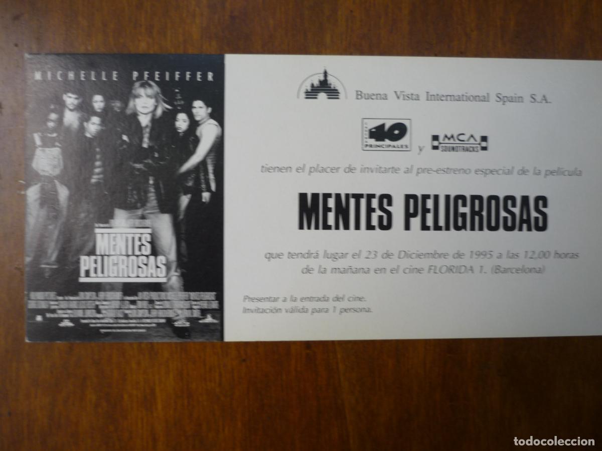 Cine: mentes peligrosas - folleto mano invitacion preestreno - michelle pfeiffer