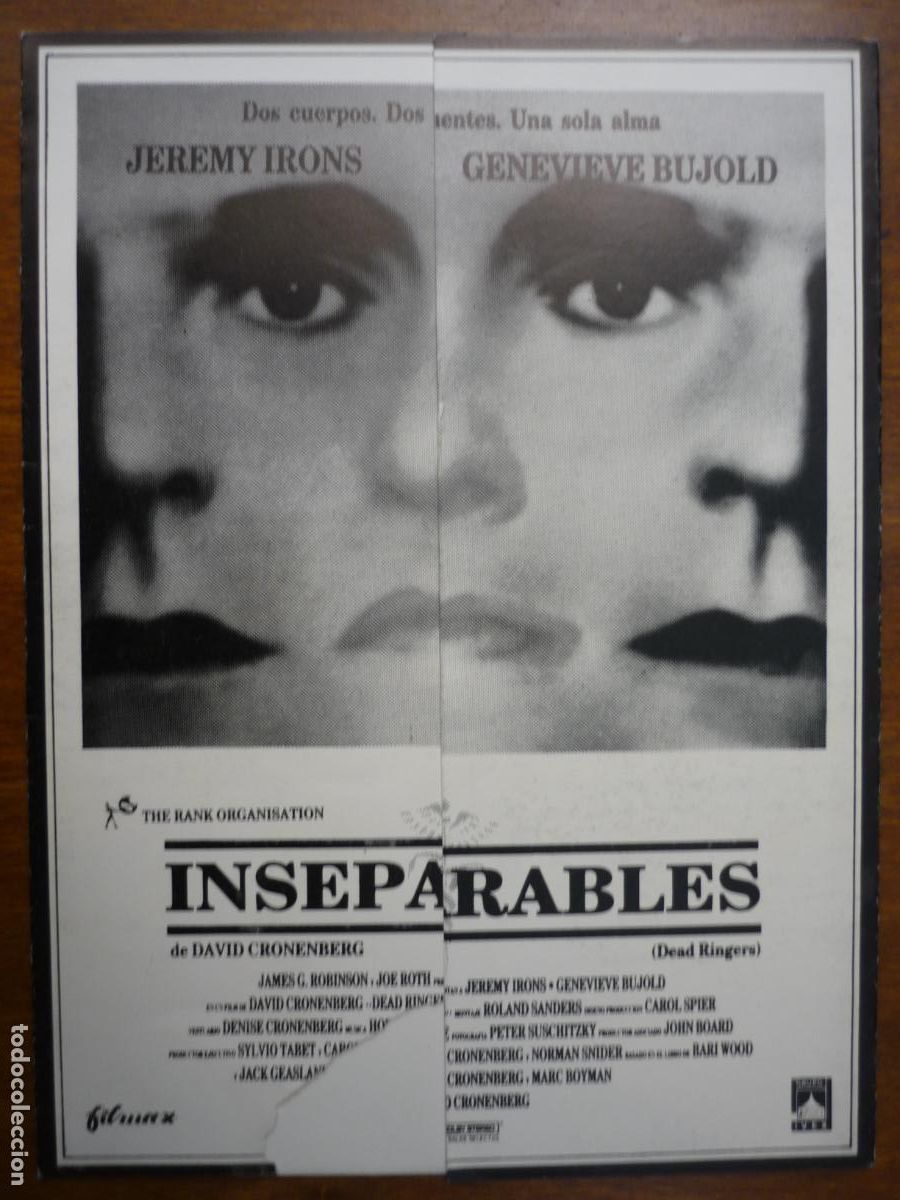 Cine: inseparables - folleto mano invitacion preestreno - david cronenberg jeremy irons dead ringers
