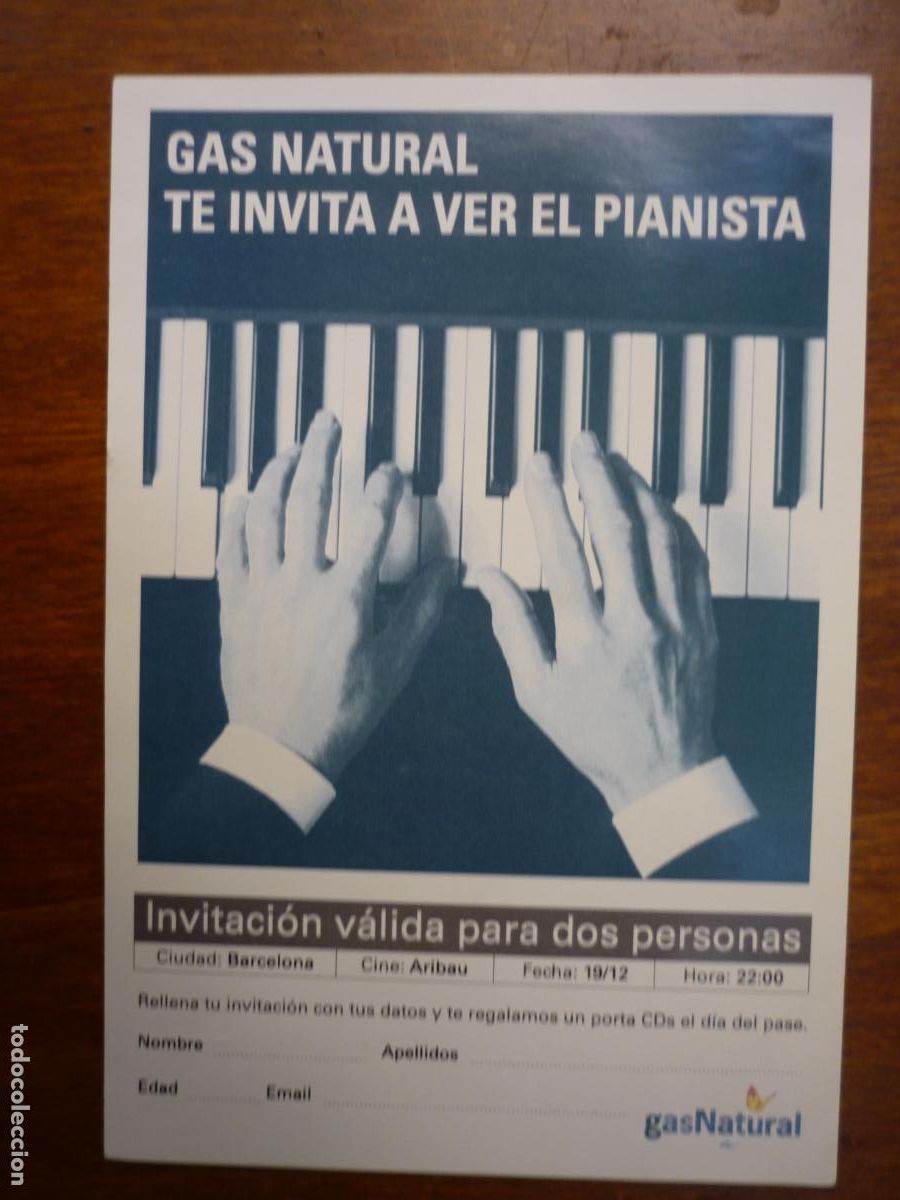 Cine: el pianista - folleto mano invitacion preestreno - mario gas cine espa&ntilde;ol