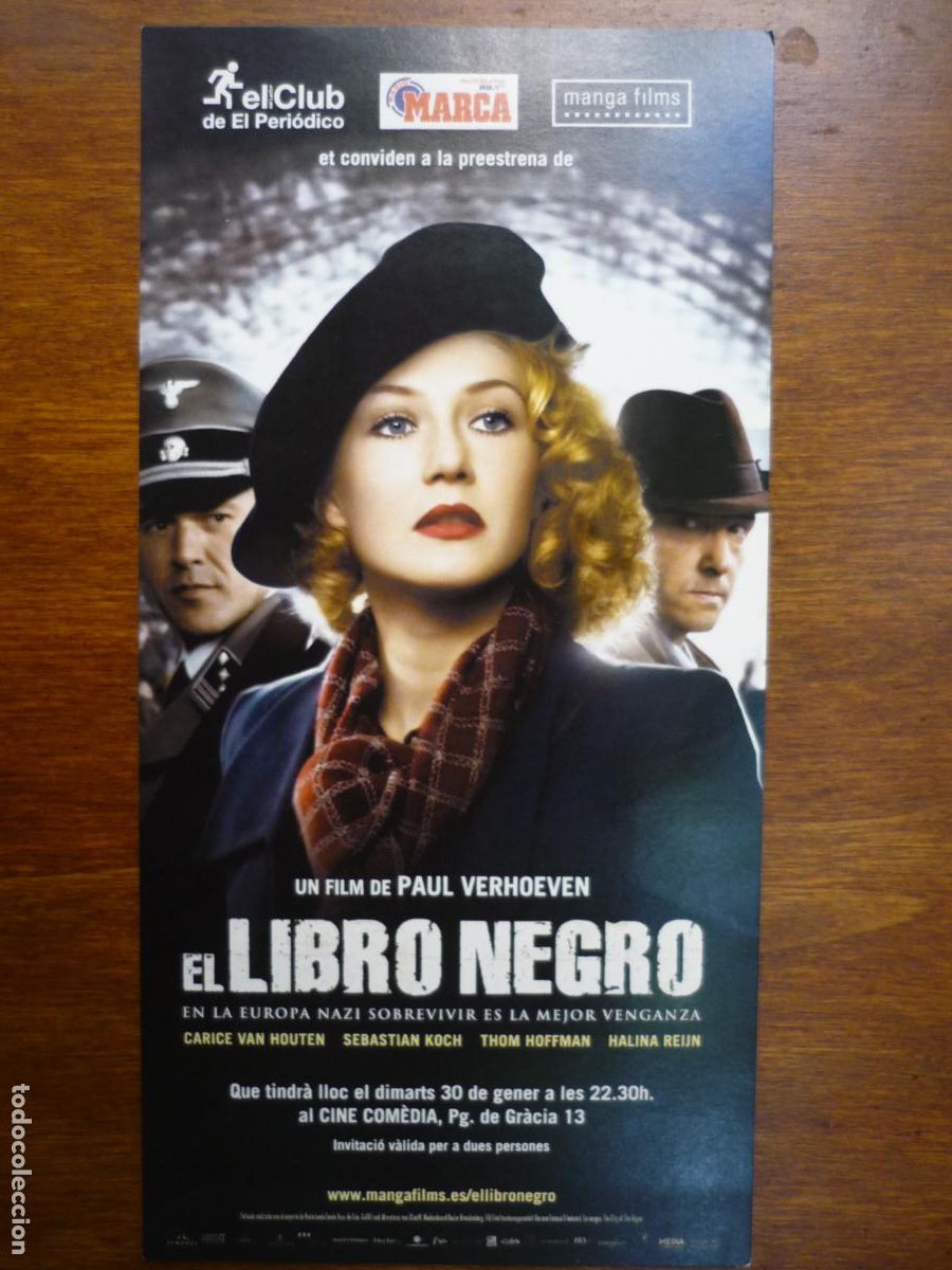 Cine: el libro negro - folleto mano invitacion preestreno - paul verhoeven carice van houten