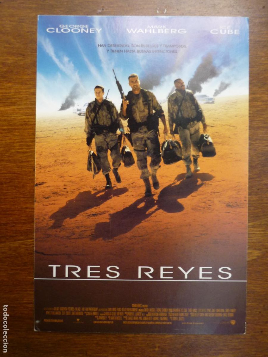 Cine: tres reyes - folleto mano invitacion preestreno - george clooney mark wahlberg ice cube