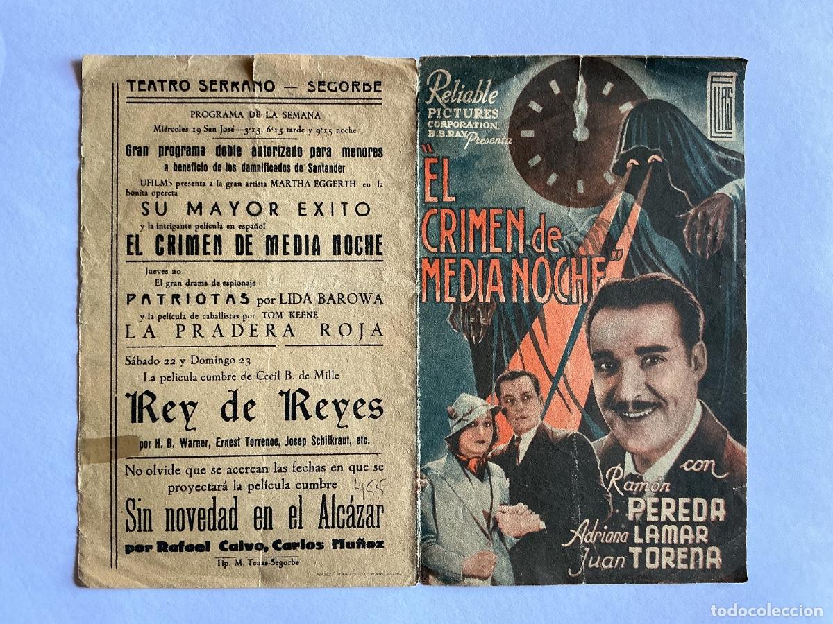 Folhetos de m&atilde;o de filmes antigos de cinema: PROGRAMA DOBLE EL CRIMEN DE MEDIANOCHE ADRIANA LAMAR CINE TEATRO SERRANO SEGORBE CASTELLON