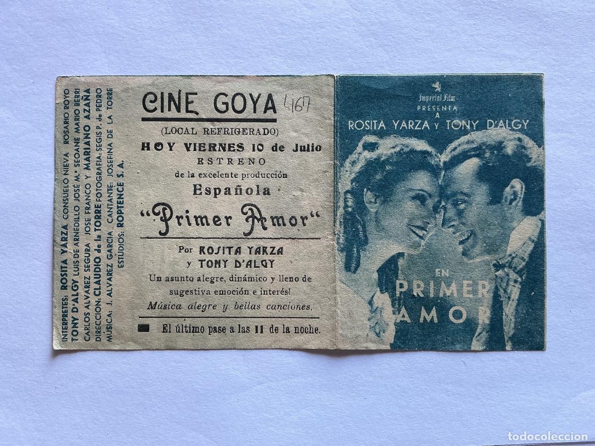 Folhetos de m&atilde;o de filmes antigos de cinema: PROGRAMA DOBLE PRIMER AMOR TONY D&rsquo;ALGY CINE GOYA VALENCIA