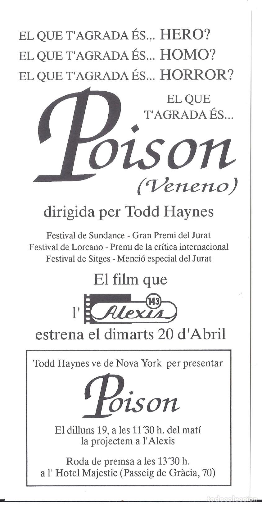 Cine: PTCC 846 POISON VENENO PROGRAMA TARJETA INVITACION TODD HAYNES