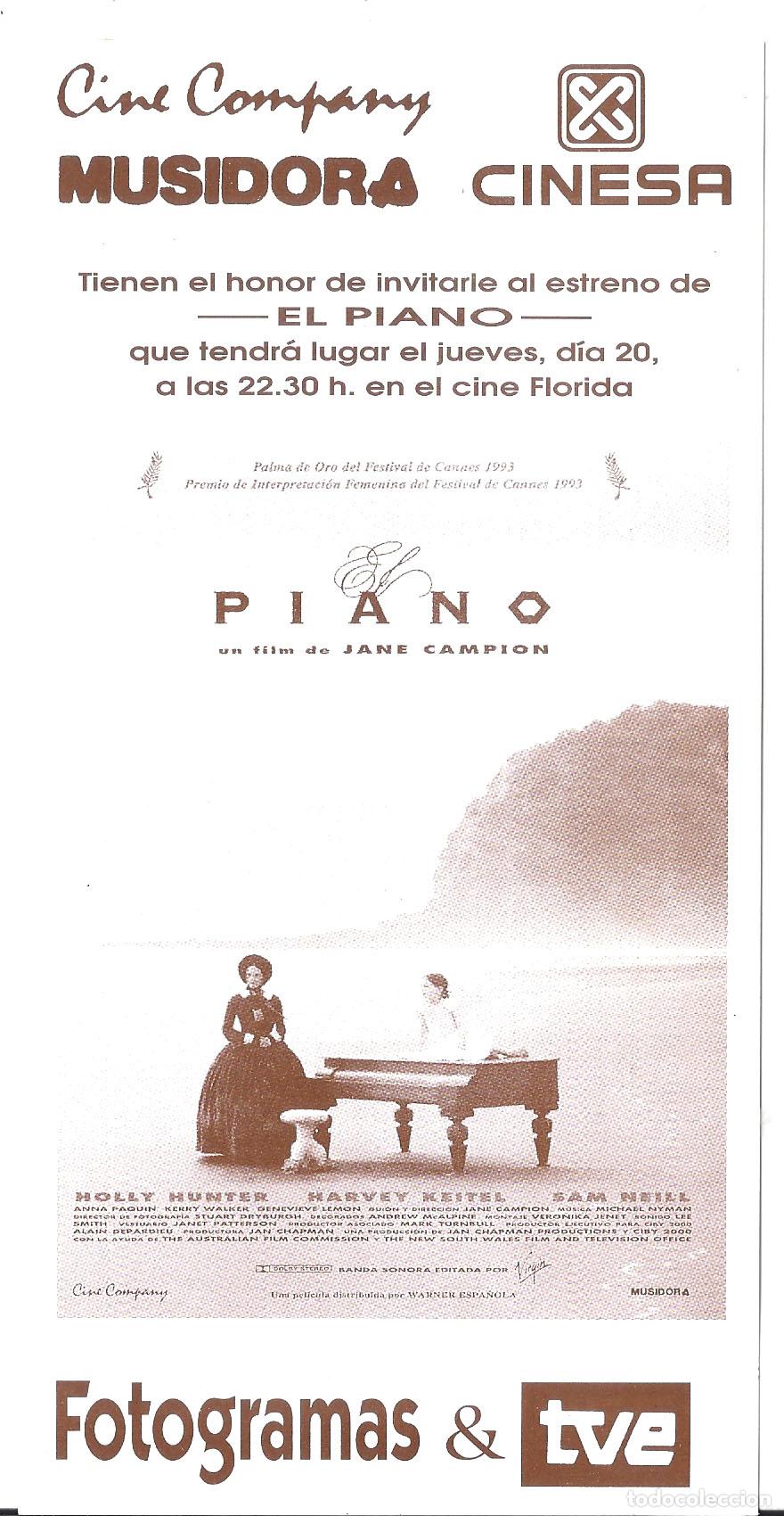 Kino: PTCC 846 EL PIANO PROGRAMA TARJETA INVITACION HOLLY HUNTER HARVEY KEITEL
