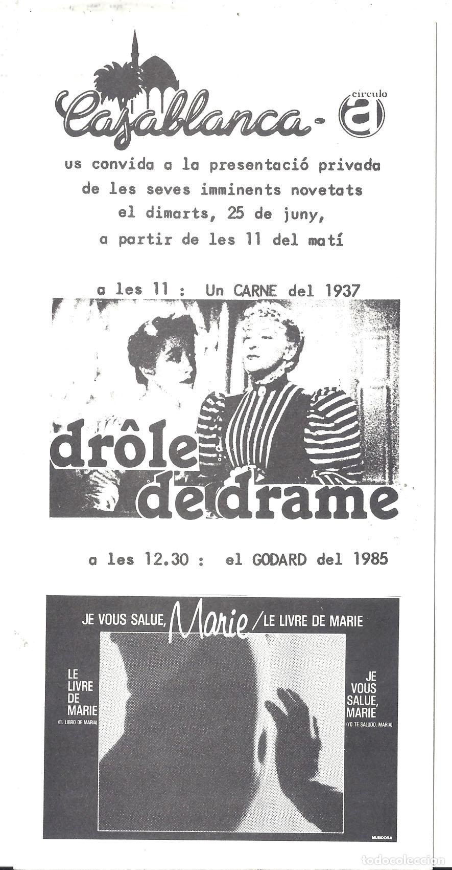 Cinema: PTCC 846 UN DRAMA SINGULAR / YO TE SALUDO MARIA PROGRAMA TARJETA INVITACION MARCEL CARNE J L GODARD