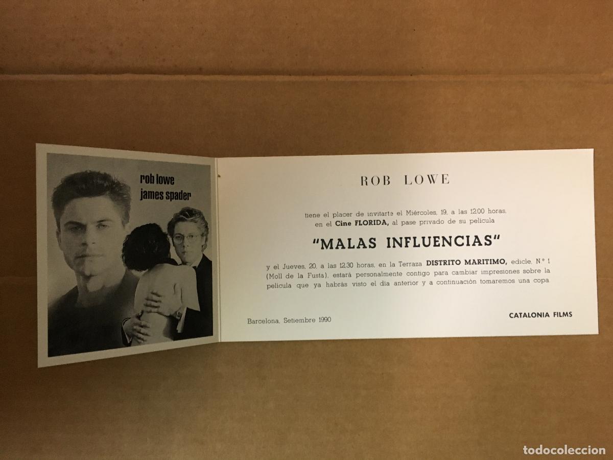 Folhetos de m&atilde;o de filmes antigos de cinema: PTCC 846 MALAS INFLUENCIAS PROGRAMA DOBLE INVITACION ROB LOWE JAMES SPADER