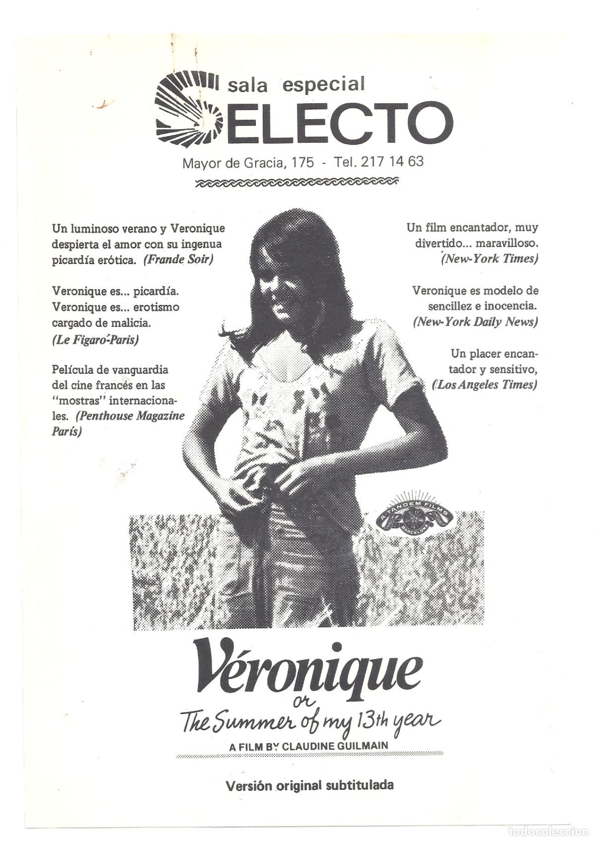 Folhetos de m&atilde;o de filmes antigos de cinema: PTCC 847 VERONIQUE THE SUMMER OF MY 13TH YEAR PROGRAMA SENCILLO LOCAL SELECTO CLAUDINE GUILMAINE h1