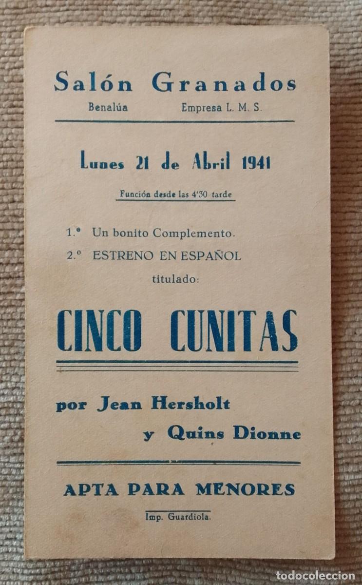 Cine: PROGRAMA DE CINE. CINCO CUNITAS. 1941. SALON GRANADOS. DE MANO. - Foto 2