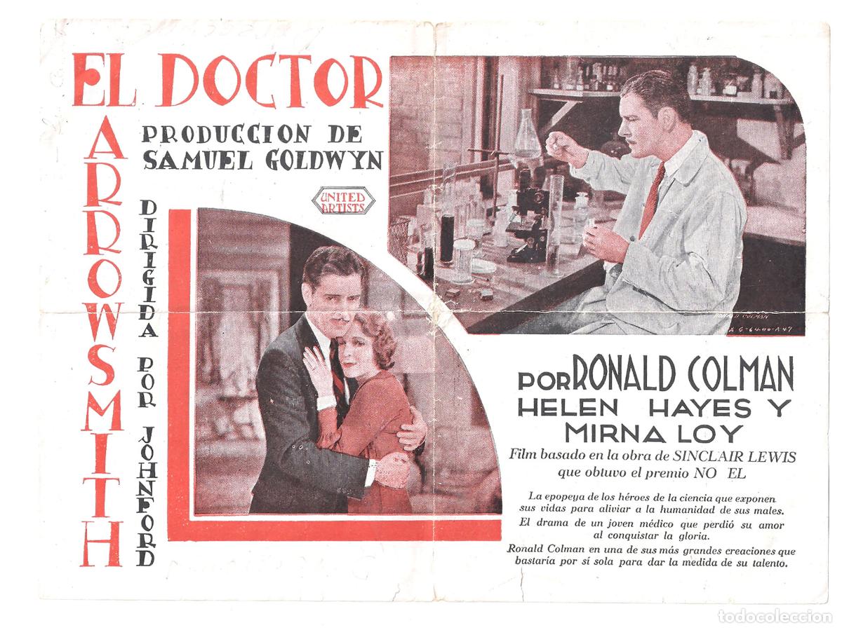 Folhetos de m&atilde;o de filmes antigos de cinema: PTCC 848 EL DOCTOR ARROWSMITH PROGRAMA SENCILLO RONALD COLMAN MYRNA LOY HELEN HAYES JOHN FORD
