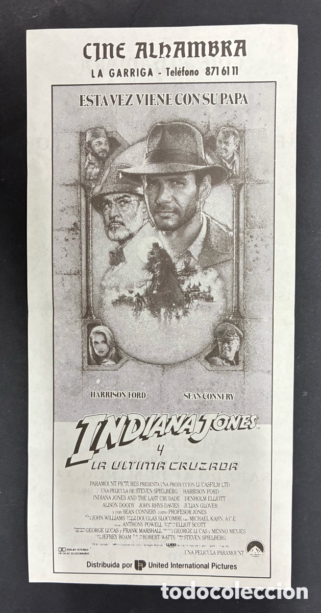 Cine: PROGRAMA DE CINE ESTRENO INDIANA JONES Y LA ULTIMA CRUADA CINE ALHAMBRA LA GARRIGA