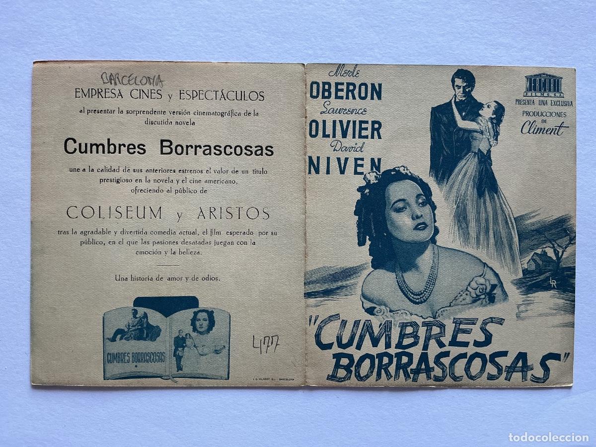 Kino: PROGRAMA DOBLE CUMBRES BORRASCOSAS MERLE OBERON CINE COLISEUM Y ARISTOS BARCELONA