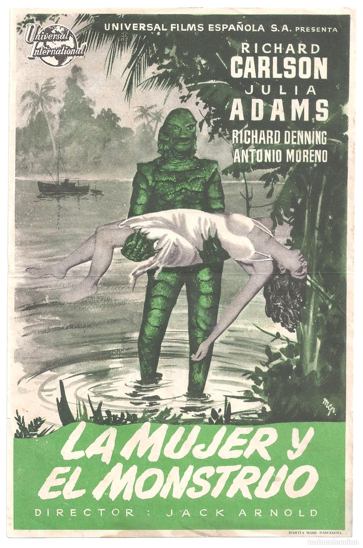 Folhetos de m&atilde;o de filmes antigos de cinema: PTCC6 67 LA MUJER Y EL MONSTRUO PROGRAMA SENCILLO GRANDE UNIVERSAL JULIA ADAMS JACK ARNOLD