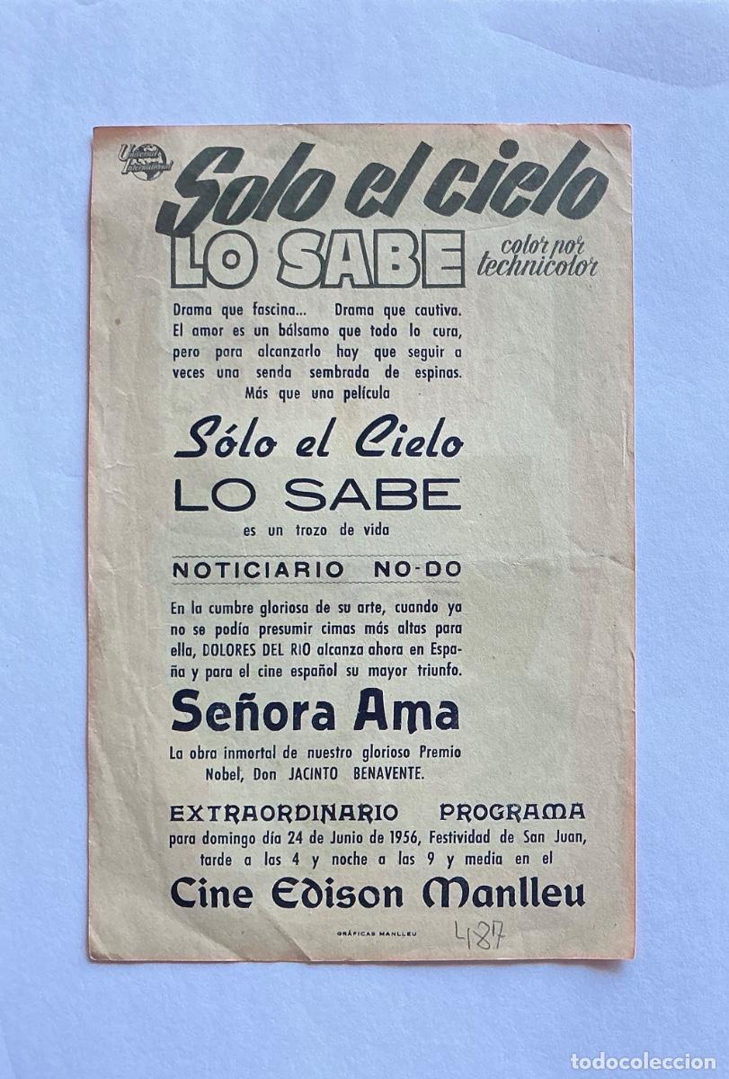  Flyers Publicitaires de films Anciens: PROGRAMA GRANDE 13&rsquo;5x21 CMS UNIVERSAL SOLO EL CIELO LO SABE CINE EDISON MANLLEU BARCELONA