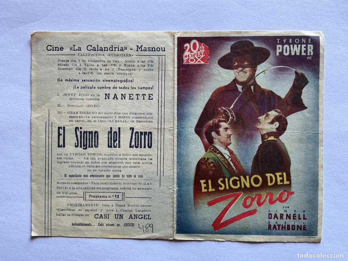 Kino: PROGRAMA DOBLE FOX EL SIGNO DEL ZORRO TYRONE POWER CINE LA CALANDRIA MASNOU BARCELONA