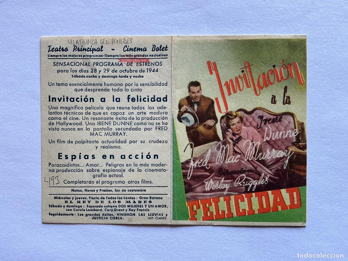 Kino: PROGRAMA DOBLE INVITACI&Oacute;N A LA FELICIDAD CINEMA BOLET TEATRO PRINCIPAL VILAFRANCA PENEDES BARCELONA
