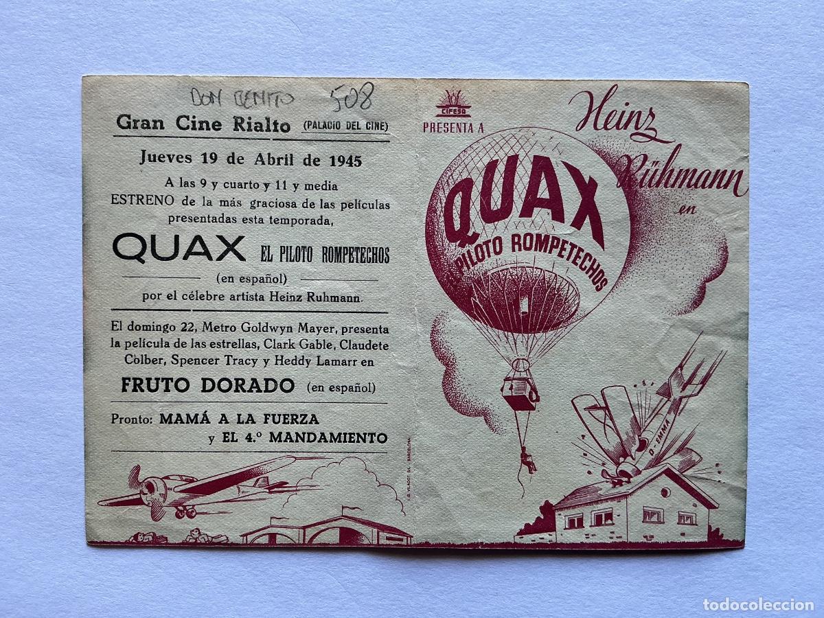 Kino: PROGRAMA DOBLE CIFESA QUAX PILOTO ROMPETECHOS HILDE SESSAK GRAN CINE RIALTO DON BENITO BADAJOZ