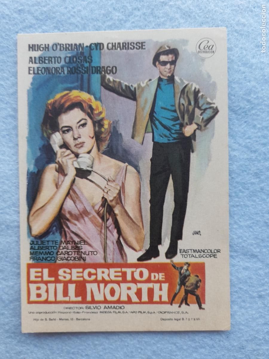 Cine: El Secreto de Bill North. Hugh O&acute;brian, Cyd Charisse, Alberto Closas.