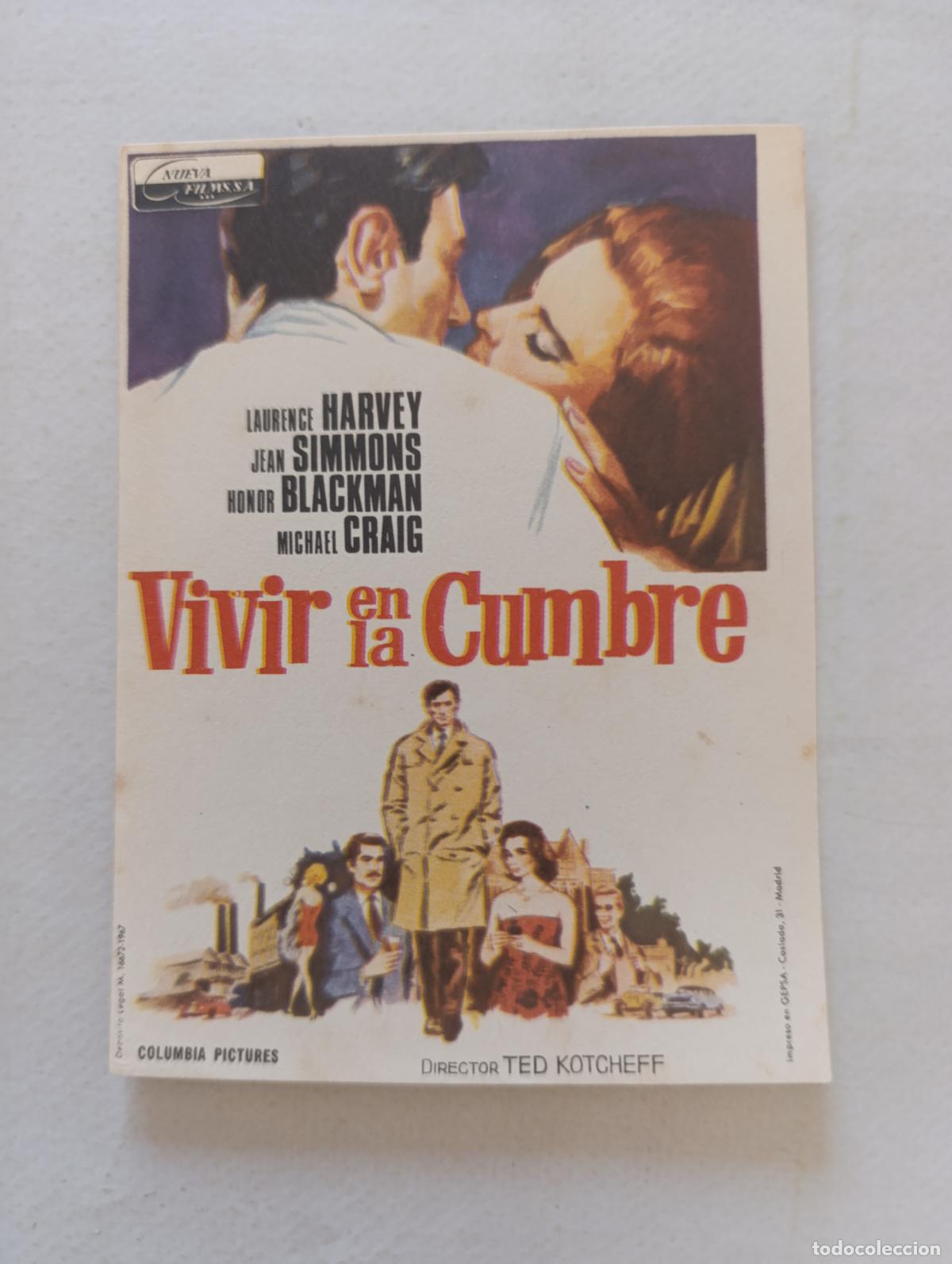 Cine: FOLLETO DE MANO - VIVIR EN LA CUMBRE - LAURENCE HARVEY, JEAN SIMMONS - SIN PUBLICIDAD (149G)