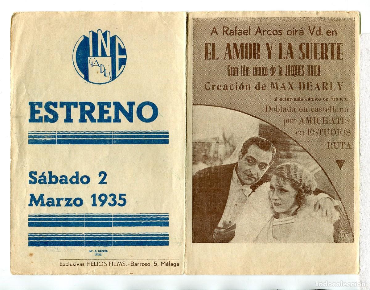  Foglietti di film di film antichi di cinema: EL AMOR Y LA SUERTE, con Rafael Arcos.