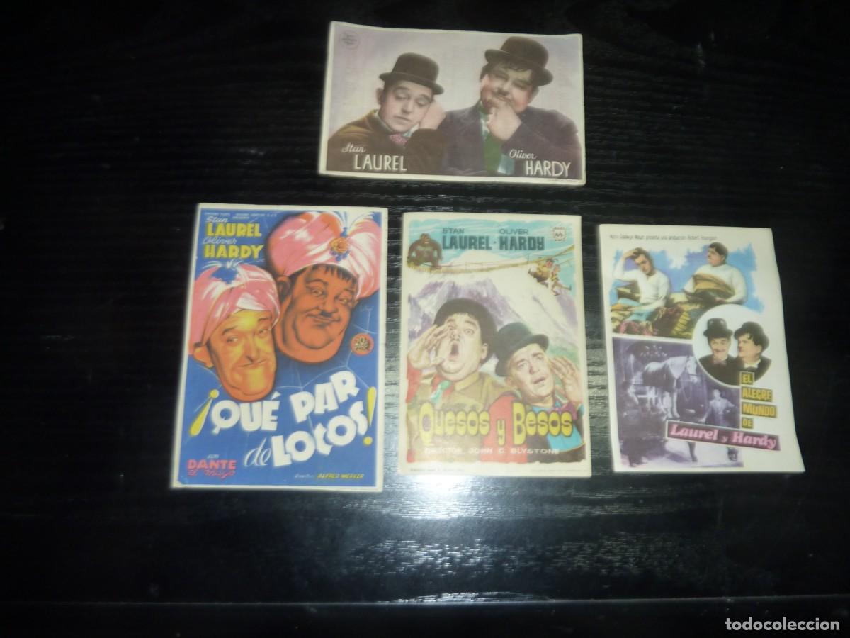 Cine: 4 Folletos de cine diferentes de STAN LAUREL OLIVER HARDY con publicidad.