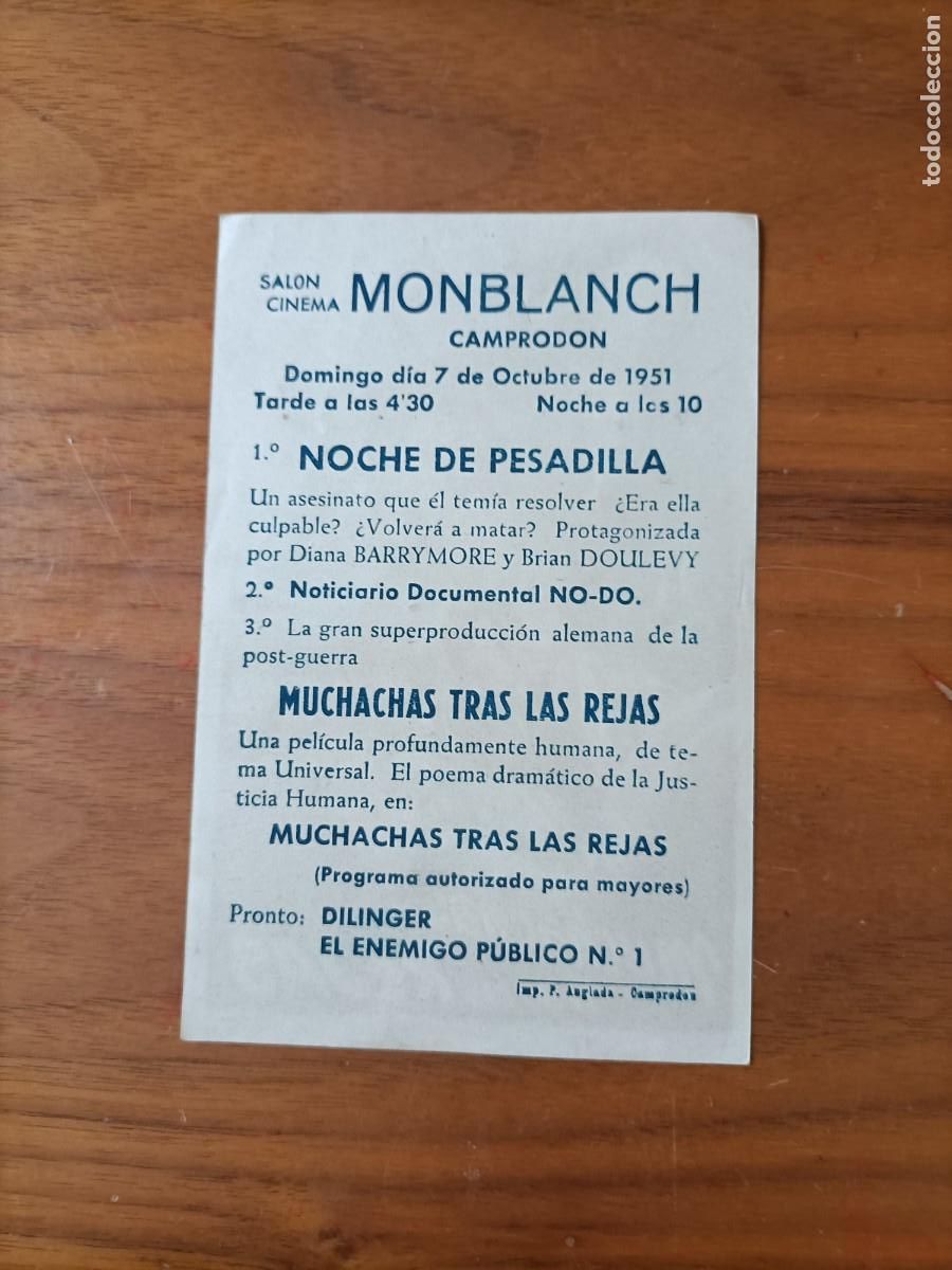 Cine: MUCHACHAS TRAS LAS REJAS, CON PUBLICIDAD SAL&Oacute;N CINEMA MONBLANCH. EST&Aacute; NUEVO.