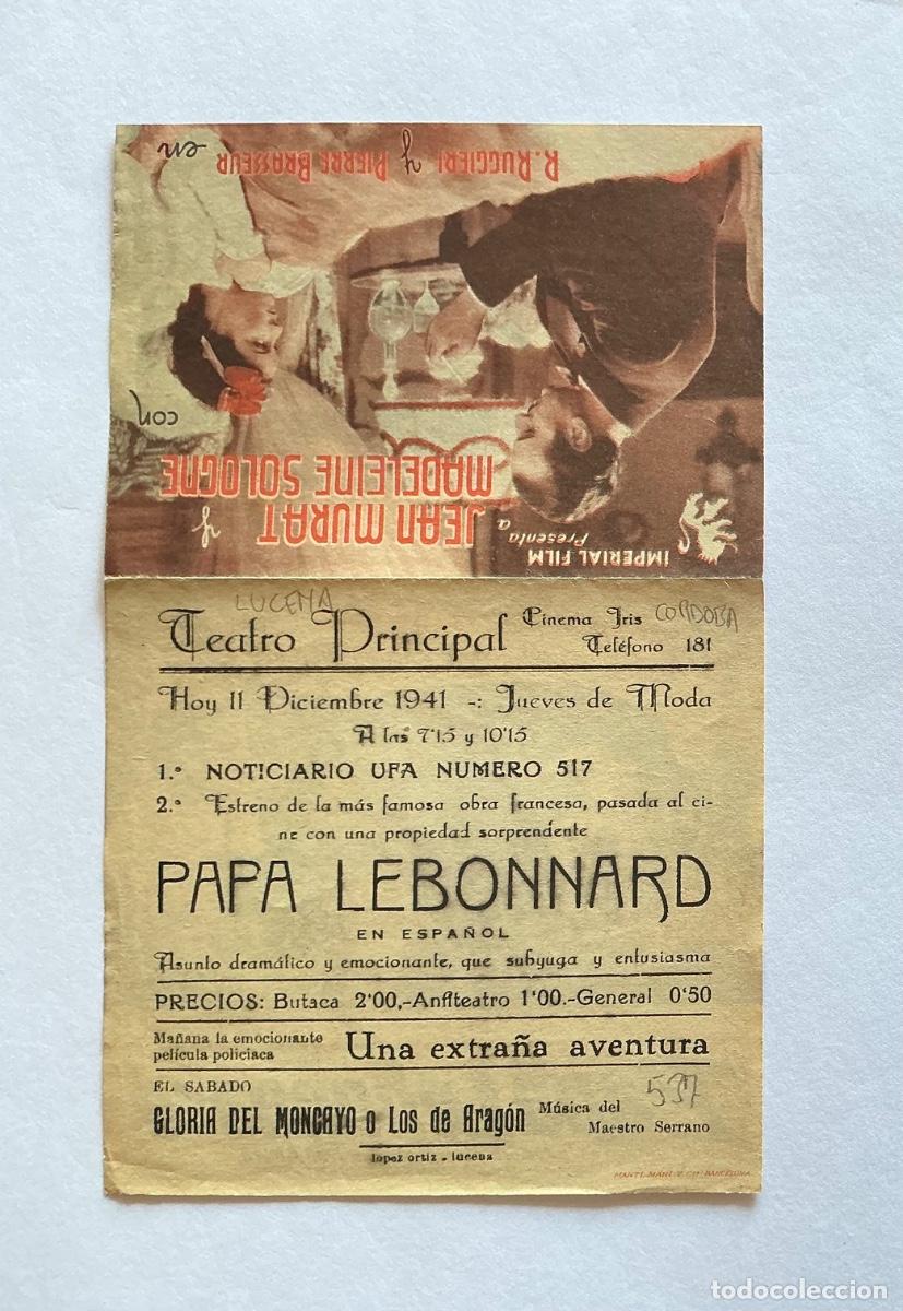 Folhetos de m&atilde;o de filmes antigos de cinema: PROGRAMA DOBLE PAP&Aacute; LEBONNARD JEAN MURAT CINE TEATRO PRINCIPAL LUCENA C&Oacute;RDOBA