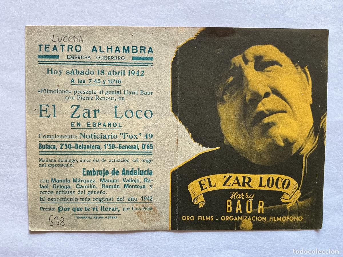 Kino: PROGRAMA DOBLE EL ZAR LOCO HARRY BAUR CINE TEATRO ALHAMBRA LUCENA C&Oacute;RDOBA