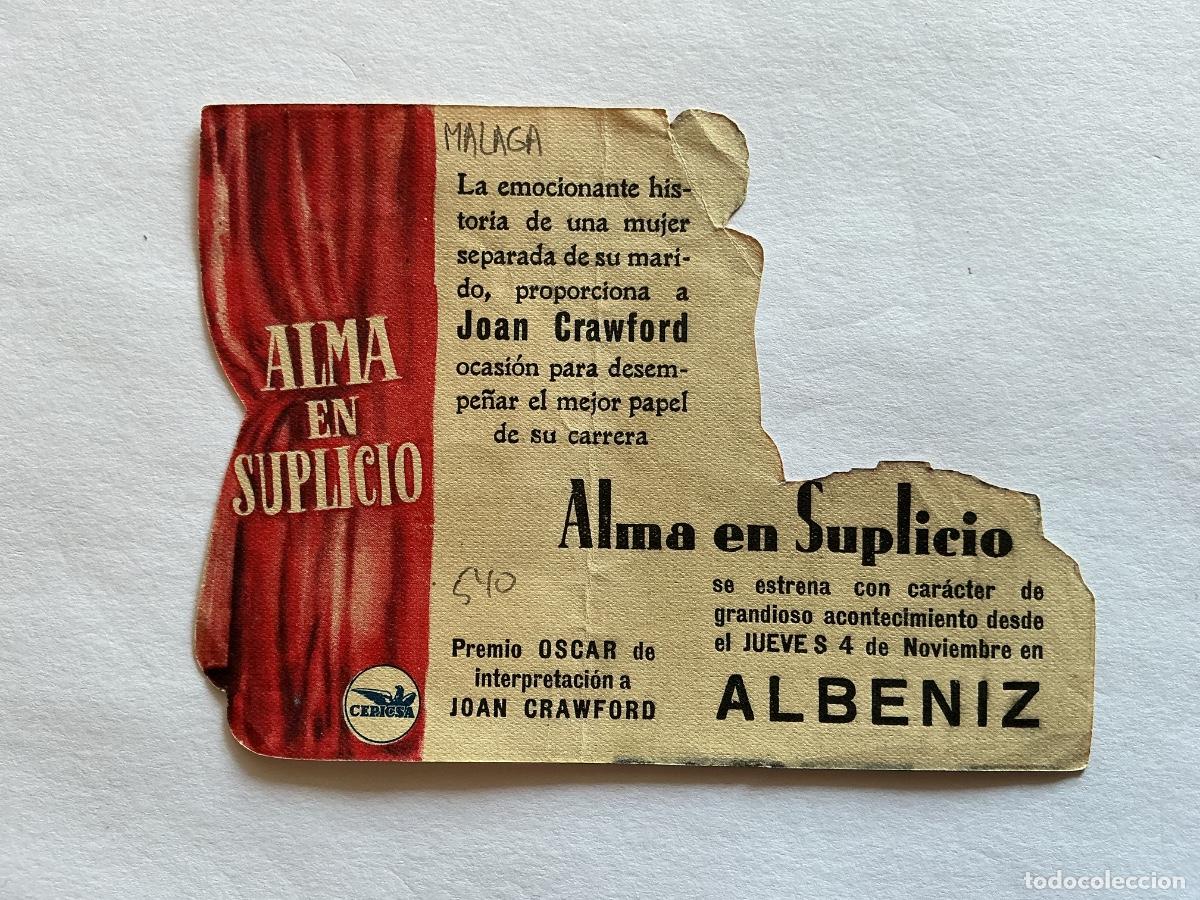  Flyers Publicitaires de films Anciens: PROGRAMA TROQUELADO ALMA EN SUPLICIO JOAN CRAWFORD CINE ALBENIZ MALAGA