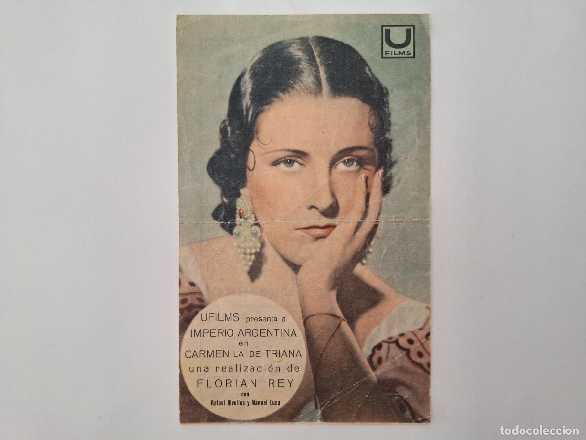Cine: CINE FOLLETO MANO SIMPLE CARMEN LA DE TRIANA IMPERIO ARGENTINA CINE ALCAZAR MALAGA 1938 FMD RV 83