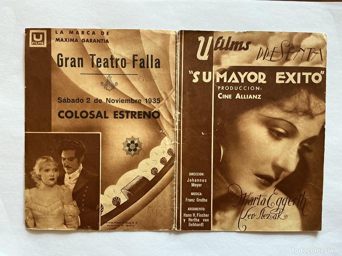 Folhetos de m&atilde;o de filmes antigos de cinema: PROGRAMA DOBLE SU MAYOR &Eacute;XITO MARTA EGGERTH CINE GRAN TEATRO FALLA CADIZ
