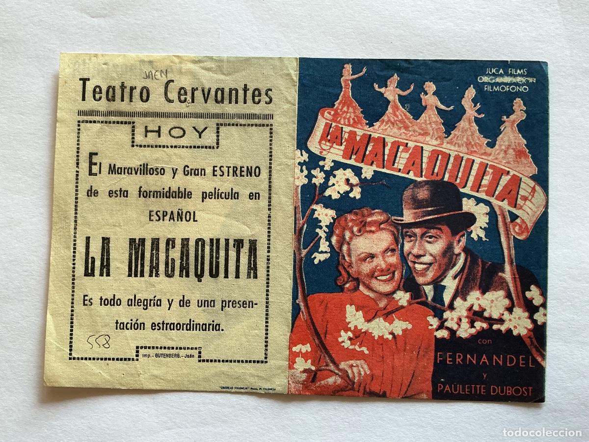 Folhetos de m&atilde;o de filmes antigos de cinema: PROGRAMA DOBLE LA MACAQUITA FERNANDEL CINE TEATRO CERVANTES JA&Eacute;N