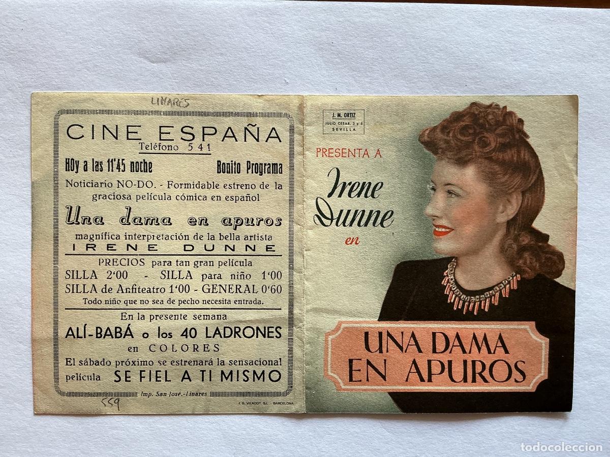 Folhetos de m&atilde;o de filmes antigos de cinema: PROGRAMA DOBLE UNA DAMA EN APUROS IRENE DUNNE CINE ESPA&Ntilde;A LINARES JAEN