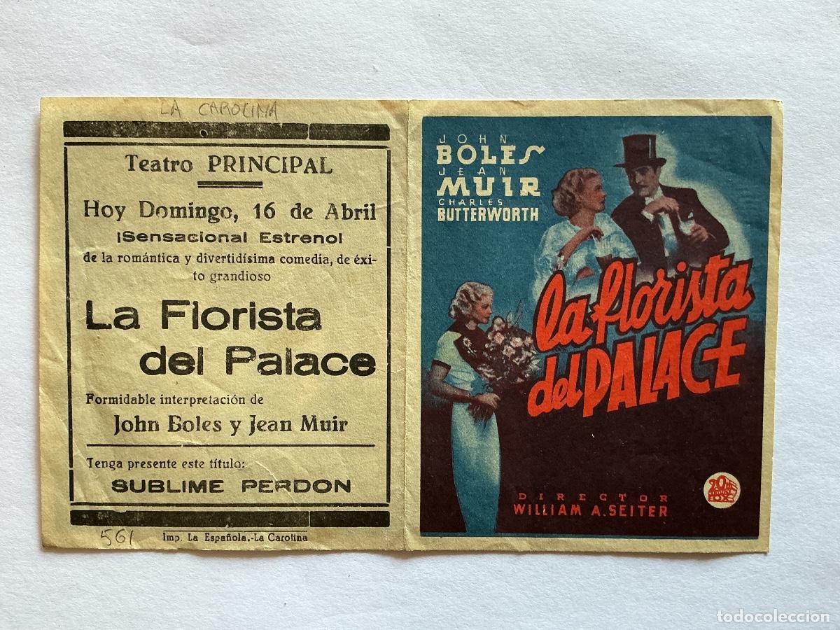 Folhetos de m&atilde;o de filmes antigos de cinema: PROGRAMA DOBLE LA FLORISTA DEL PALACE JEAN MUIR CINE TEATRO PRINCIPAL LA CAROLINA JAEN