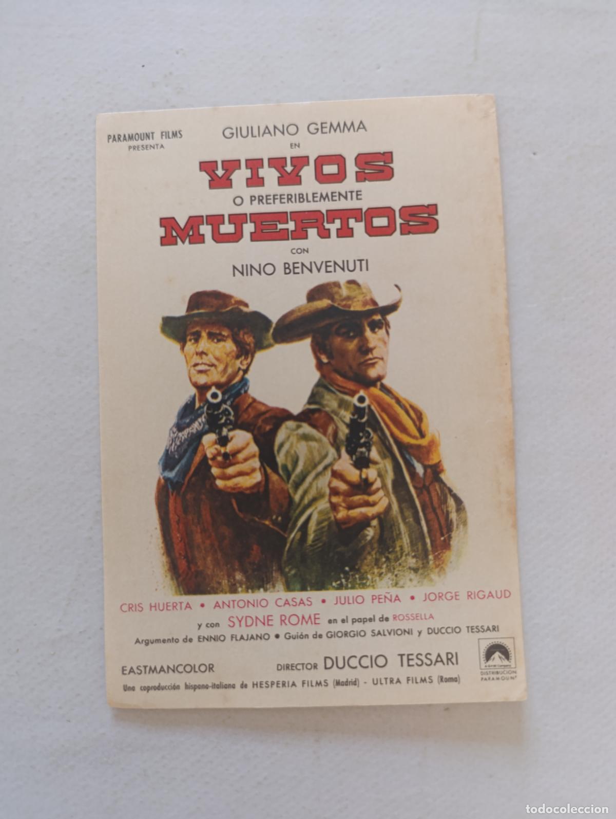 Cine: FOLLETO DE MANO - VIVOS O PREFERIBLEMENTE MUERTOS - GIULIANO GEMMA - SIN PUBLICIDAD (149G)