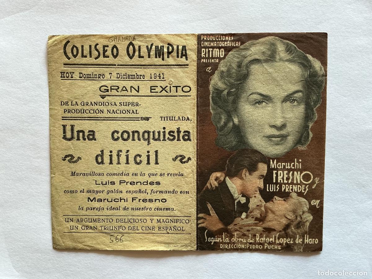  Foglietti di film di film antichi di cinema: PROGRAMA DOBLE UNA CONQUISTA DIF&Iacute;CIL LUIS PRENDES CINE COLISEO OLYMPIA GRANADA