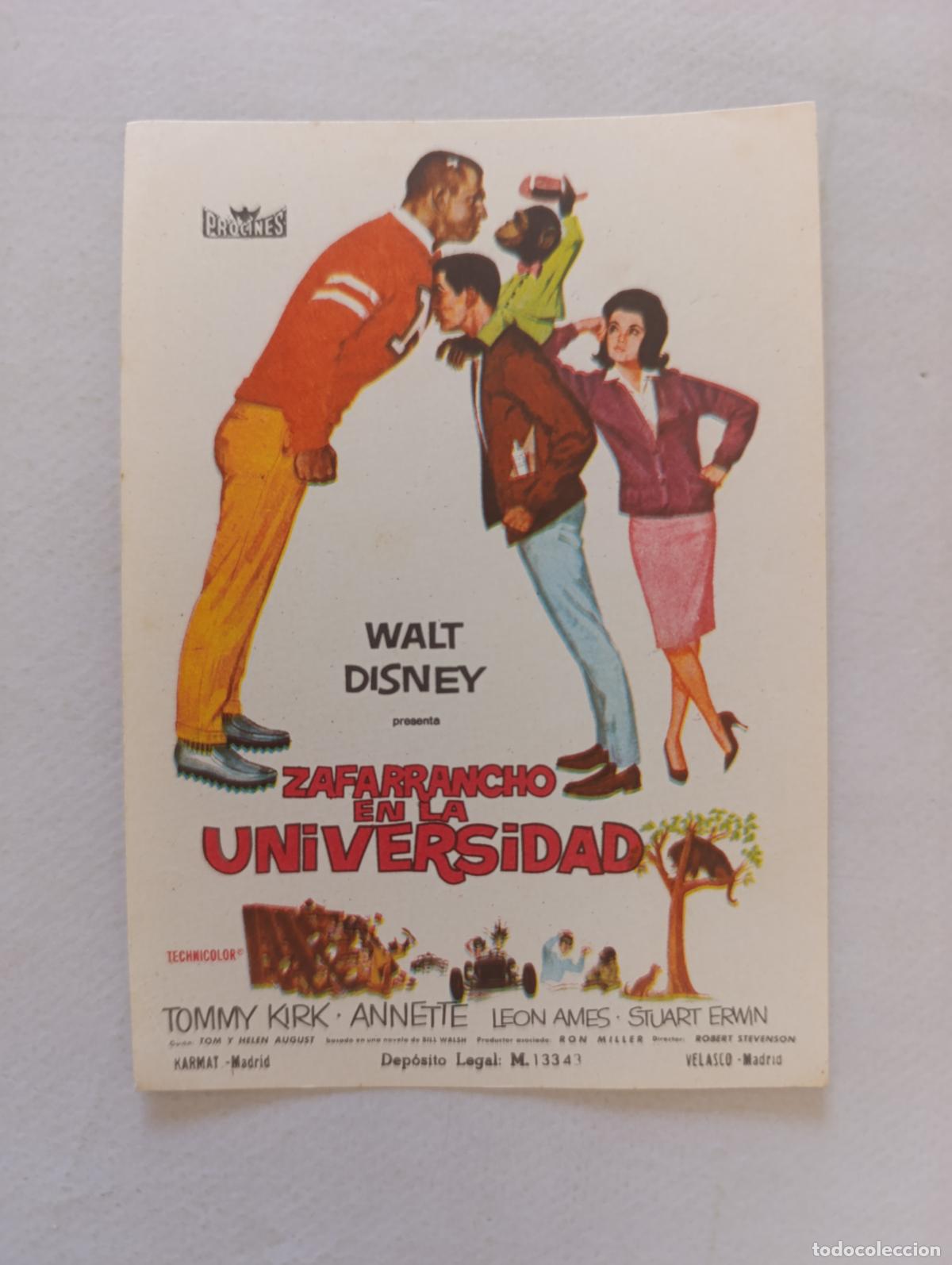 Cine: FOLLETO DE MANO - ZAFARRANCHO EN LA UNIVERSIDAD - WALT DISNEY - SIN PUBLICIDAD (149I)