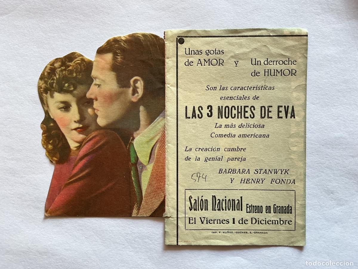  Foglietti di film di film antichi di cinema: PROGRAMA DOBLE TROQUELADO LAS 3 NOCHES DE EVA B&Aacute;RBARA STANWYK CINE SAL&Oacute;N NACIONAL GRANADA