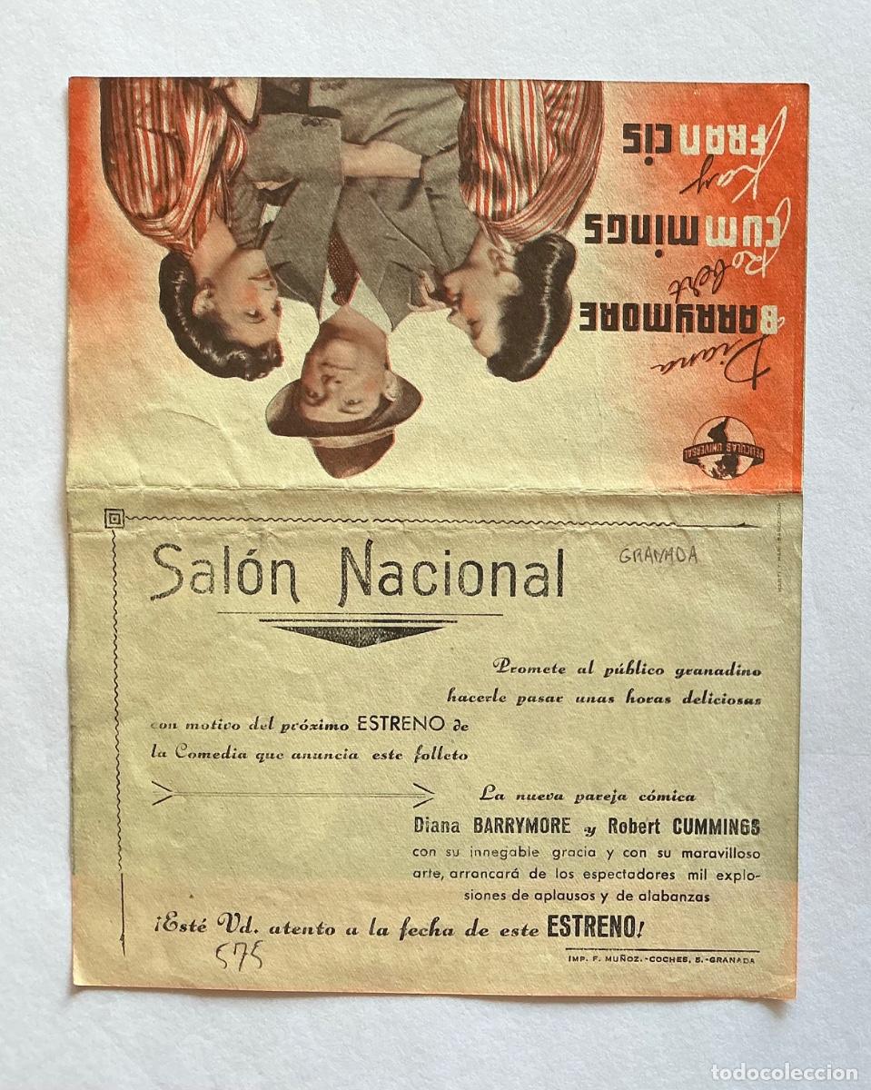 Folhetos de m&atilde;o de filmes antigos de cinema: PROGRAMA DOBLE UNIVERSAL ENTRE NOSOTRAS DIANA BARRYMORE CINE SAL&Oacute;N NACIONAL GRANADA