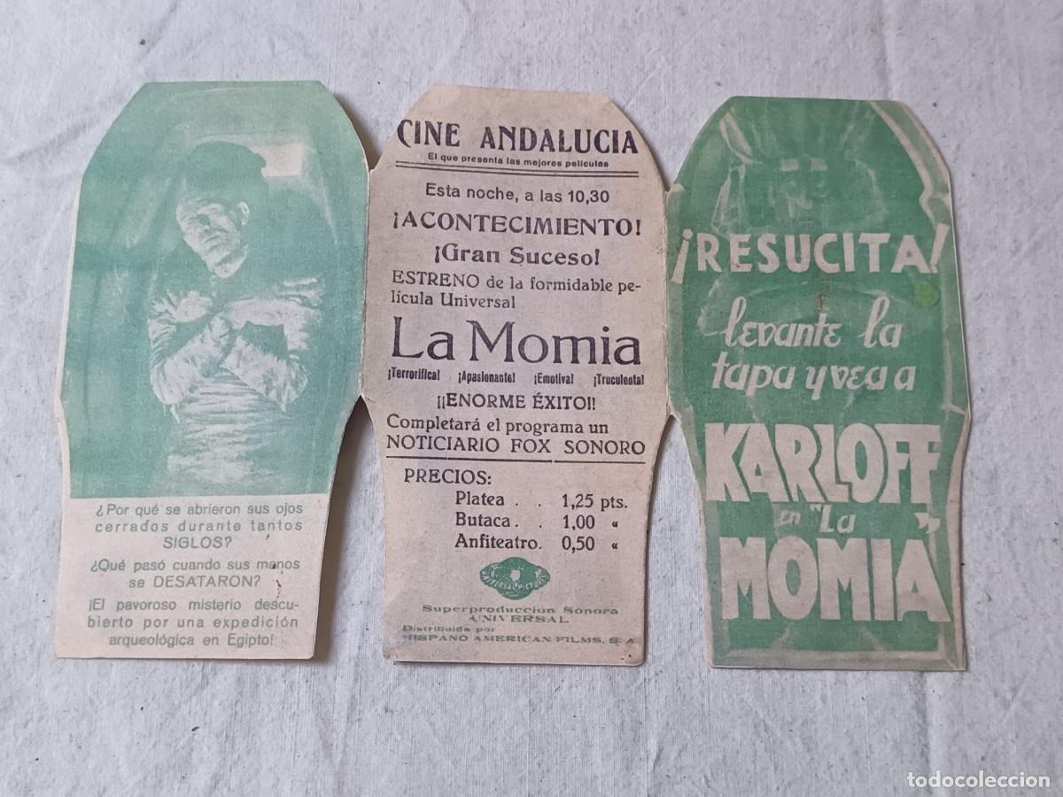Flyers Publicitaires de Films Anciens: Curioso Folleto de Cine de Mano Troquelado, La Momia, de B. Karloff