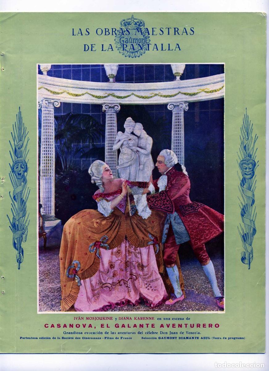 Kino: CASANOVA, EL GAL&Aacute;N AVENTURERO. programa-gu&iacute;a de 6 hojas 21,5 X 27,5 cms.